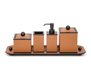 square leather bathroom set soap dispenser small tray accessories lifestyle view