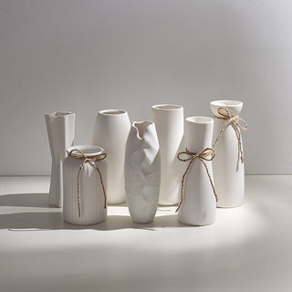 white ceramic vase modern minimalist kyathos decorative flower holder hemp rope detail