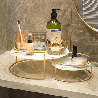 adjustable marble bathroom glass storage rack with metal shelves angle view