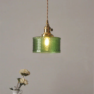 Elegant pendant with cylindrical glass shade — vintage