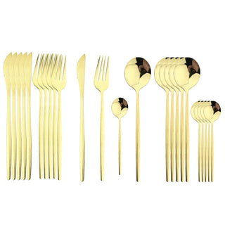 stainless steel cutlery 24 piece gold silver rose finish flatware showcase view
