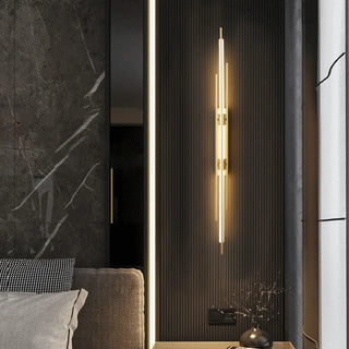 XL linear wall sconce 5x100cm installed in corridor gold
