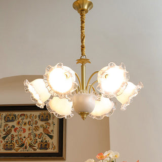 Large copper flower chandelier — brass resin ceiling fixture warm light