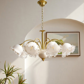 Large flower brass copper chandelier — resin ceiling warm light