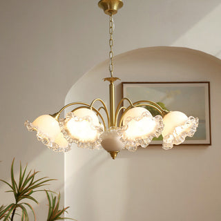 Copper flower resin chandelier detail — large brass warm