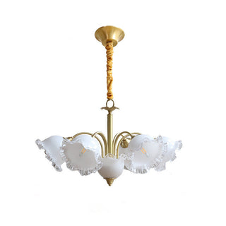 Large brass flower copper chandelier ambient — resin warm glow