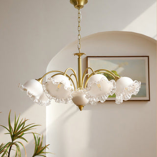 Large brass copper chandelier — flower resin ceiling warm light