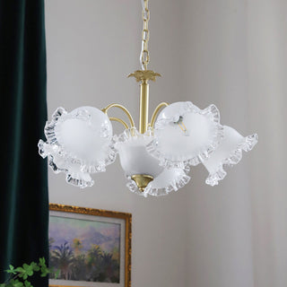 Copper resin large flower chandelier wide view — brass warm