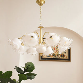 Large copper brass chandelier front — flower resin warm