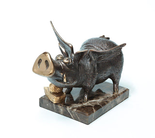 bronze playful boar limited edition figurative art sculpture close-up