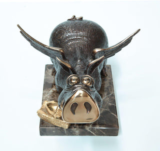 bronze playful boar limited edition figurative art sculpture side view