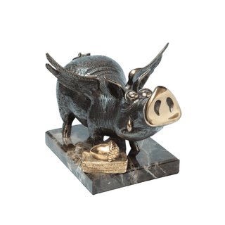 bronze playful boar limited edition figurative art sculpture front view