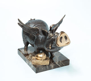 bronze playful boar limited edition figurative art sculpture set view