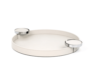 leather serving tray pinetti genuine round tray chrome coaster holders front view