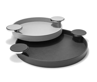 leather serving tray pinetti genuine round tray chrome coaster holders side view