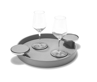 leather serving tray pinetti genuine round tray chrome coaster holders close-up