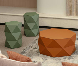 geometric coffee table wooden side table recycled leather unique design side view