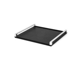 leather serving tray pinetti wood elegant metal handles non-slip bottom front view