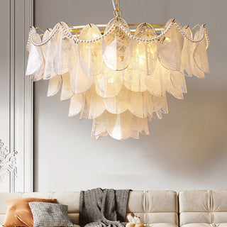 Frosted cloud glass chandelier close-up — luxury pendant detail