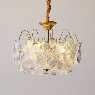Stained glass flower chandelier setting — classic pendant wide