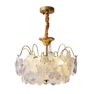 Classic stained glass flower chandelier wide view — pendant warm