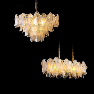 Frosted cloud chandelier ambient — luxury glass pendant warm glow