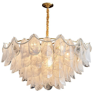 Luxury cloud glass chandelier detail — frosted pendant warm