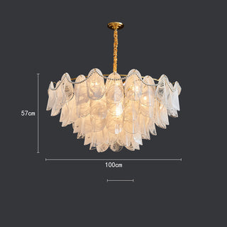 Luxury cloud glass chandelier ambient — frosted pendant warm glow