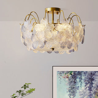 Classic stained glass chandelier side — flower pendant warm living room