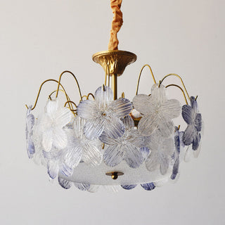 Classic flower stained chandelier detail — glass warm pendant texture