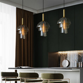 Suspension dôme en verre - Lampe dôme multicouche moderne pour îlot de cuisine