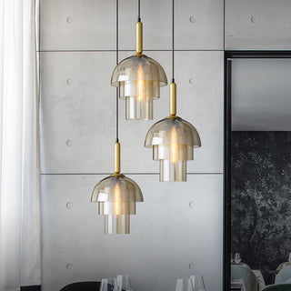 Dome pendant from below — glass multi-layer kitchen island light