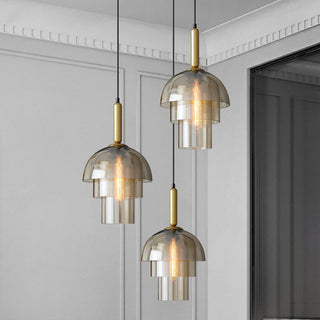 Glass dome pendant close-up — multi-layer modern kitchen lamp