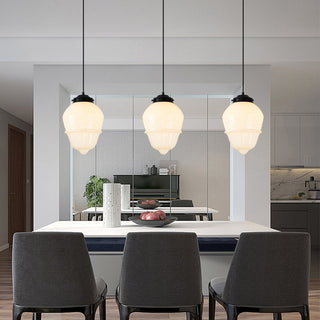 Suspension laiteuse – Lampe rétro géométrique en verre en forme de bocal pour salle à manger