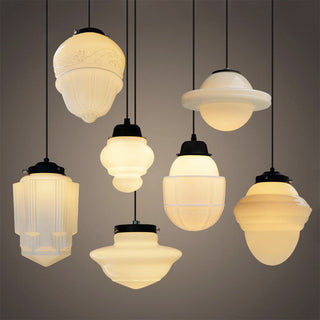 Pendant with milk white retro jar glass and warm glow