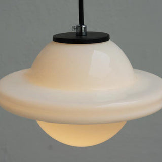 Dining room pendant with jar-shaped milk white glass