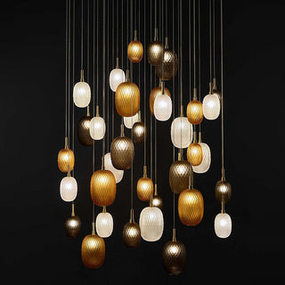Stained glass pendant close-up — ball iron frame ceiling lamp