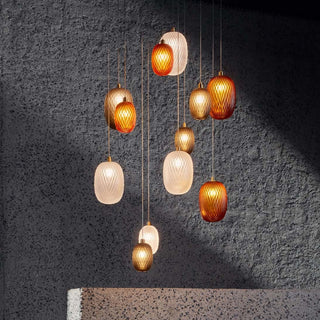Stained glass ball pendant lamp with iron frame
