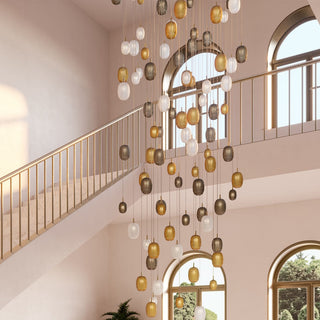 Glass ball pendant top view — stained iron frame ceiling fixture