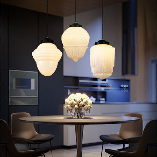 Suspension laiteuse – Lampe rétro géométrique en verre en forme de bocal pour salle à manger