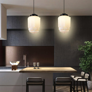 Suspension laiteuse – Lampe rétro géométrique en verre en forme de bocal pour salle à manger