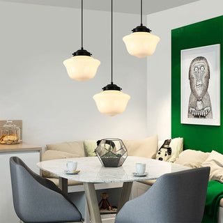 Suspension laiteuse – Lampe rétro géométrique en verre en forme de bocal pour salle à manger