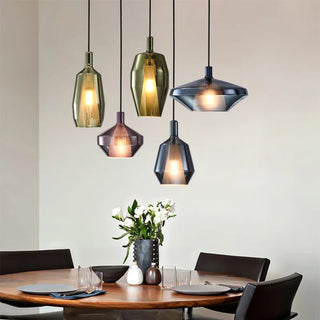 Modern dining lamp with colorful glass mosaic shade