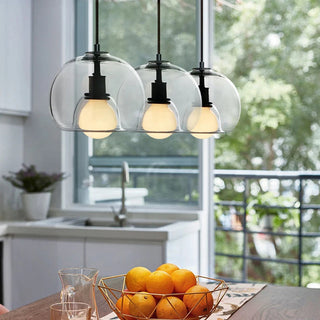Suspension en verre soufflé – Luminaire moderne en forme de sphère avec abat-jour ambré