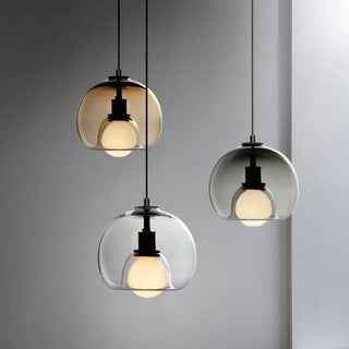 Handblown amber glass orb pendant for dining room
