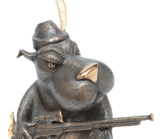 gold trophy hunter limited edition bronze stone base sculpture detail