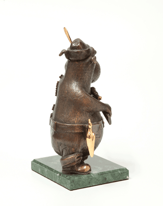 gold trophy hunter limited edition bronze stone base sculpture side view