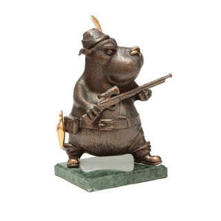 gold trophy hunter limited edition bronze stone base sculpture front view