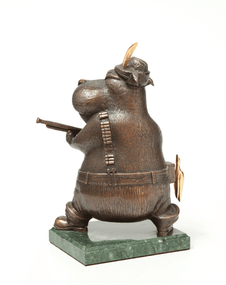 gold trophy hunter limited edition bronze stone base sculpture close-up