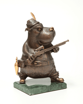 gold trophy hunter limited edition bronze stone base sculpture set view